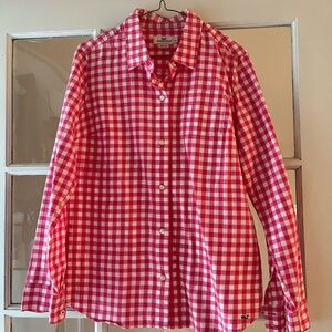 Vineyard vines ladies blouse size 12 gingham hot pink and white